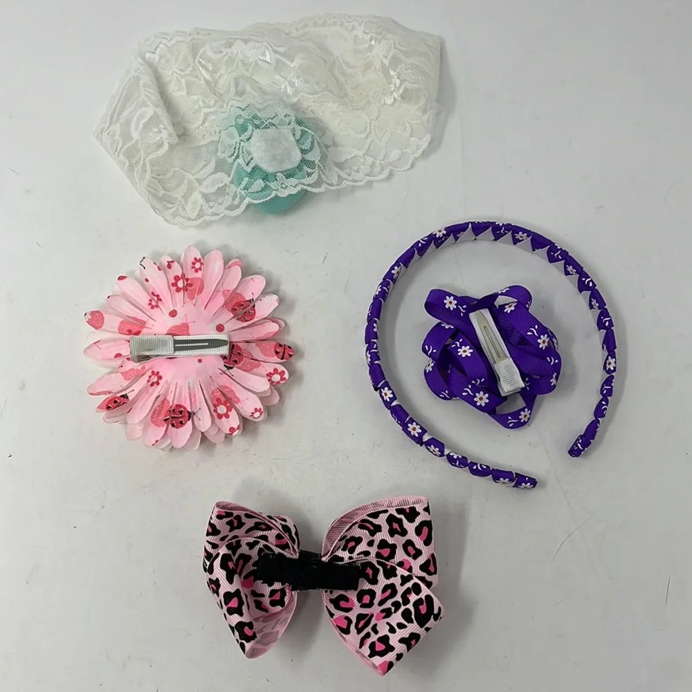 Handcrafted Hair Accessories for Girls Headband Floral Clip Bundle of 5